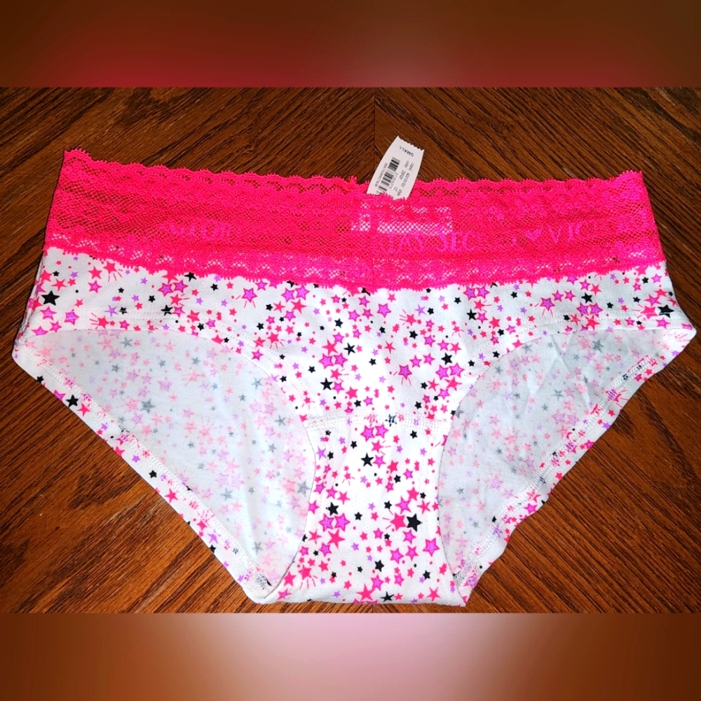NWT small Victoria's secret lowrise hiphugger cotton panties pink lace trim logo
